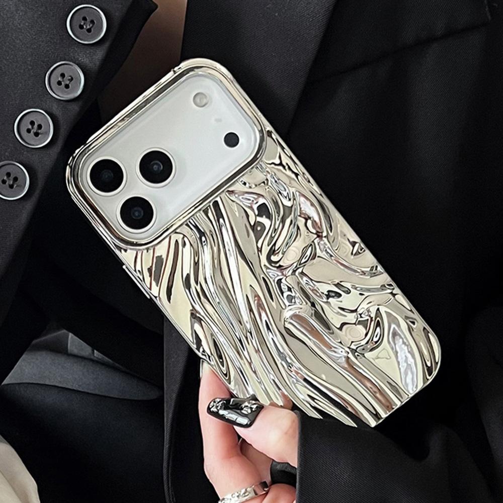 For iPhone 17 Pro Case Wrinkled Glossy Electroplated TPU Phone Back Cover