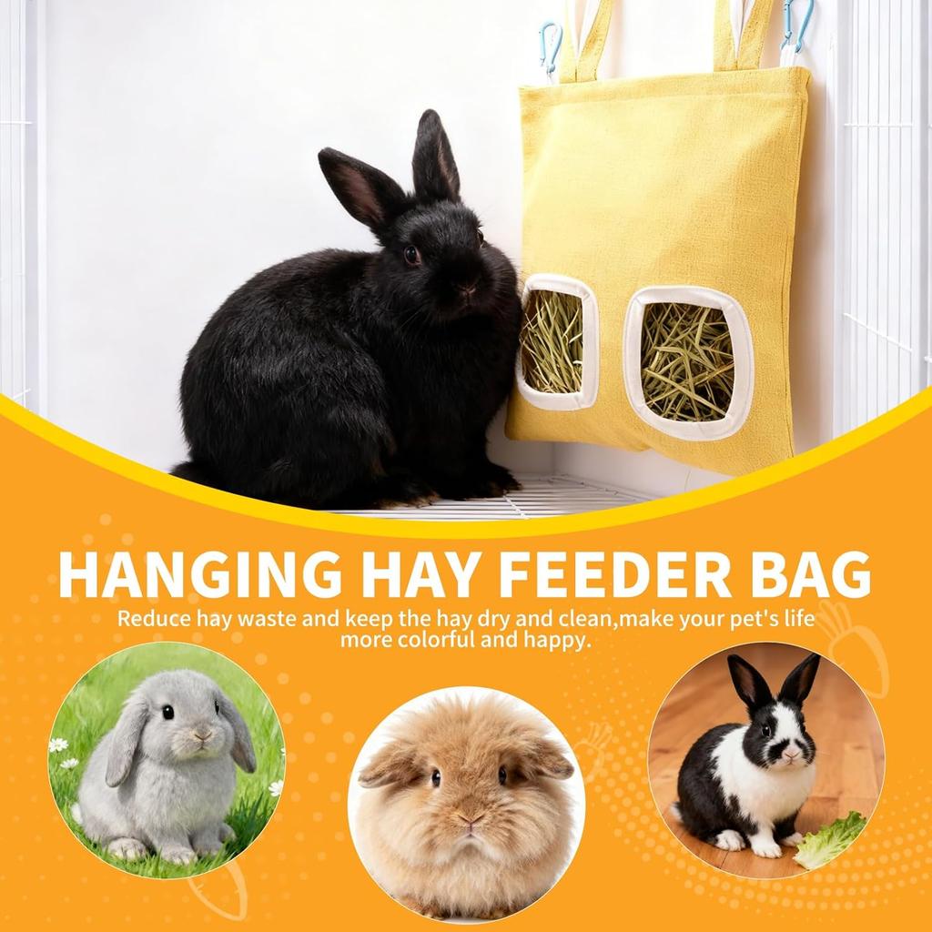 2 Pack Rabbit Guinea Pig Hay Feeder, Cute Bunny Hay Bag, Hanging Hay Holder for Guinea Pig Cage, Hay Feeder for Rabbits Chinchillas Hamsters Small
