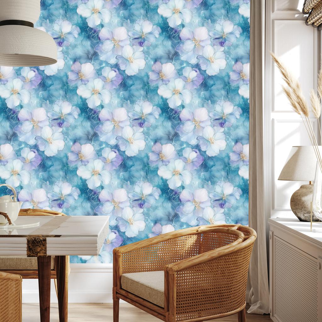 Ink Blue, Azure, Turquoise and White Wallpaper for Living Room and Bedroom 50x1000