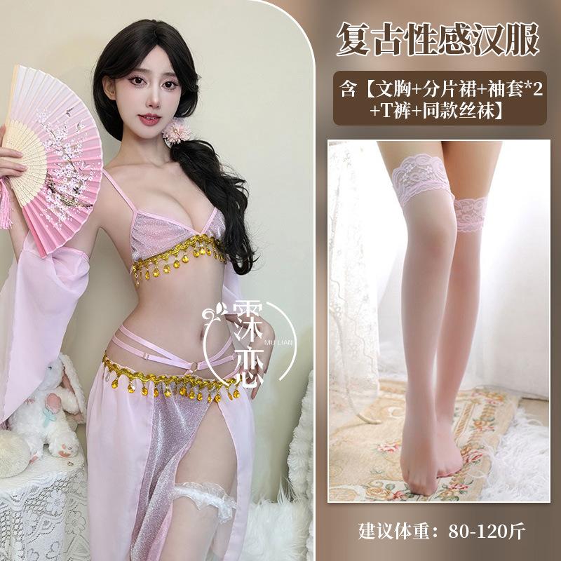 Sex underwear retro sex belly pocket lace bare chest three-point sexy hanfu dress