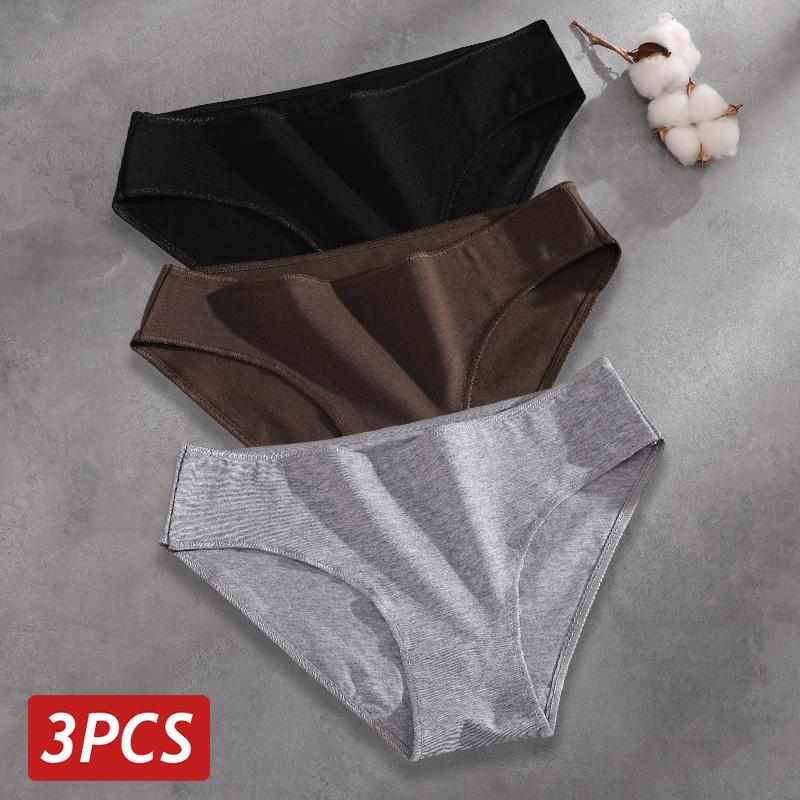 FINETOO 3Pcs/Set Seamless Cotton Fabric Briefs Underwear For Women Sexy Low Waist Breathbale Panties Female Elastic Solid Color Lingerie