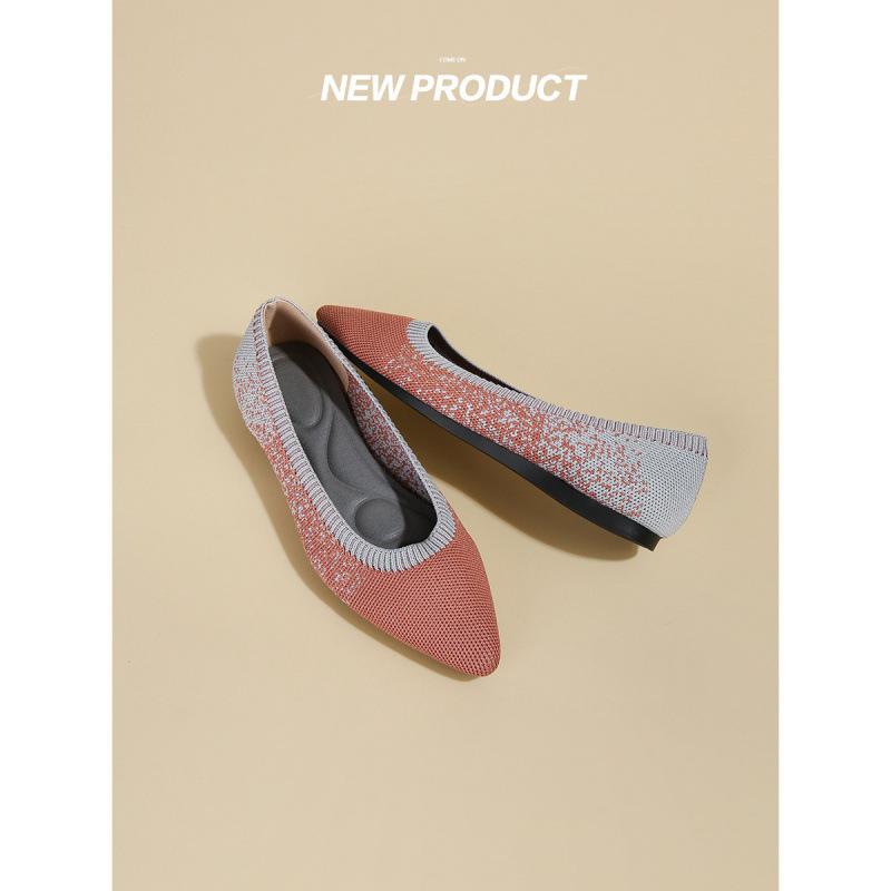 Fliegendes Stricken spitze große Größe einzelne Schuhe Damenschuhe Eierrollenstrickerei flacher Boden weicher Boden atmungsaktiv gewebte Bohnenschuhe Frühling und Herbst