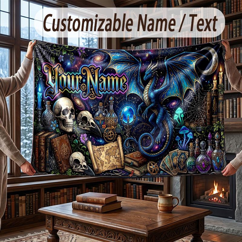 Coperta Morbida e Accogliente a Tema Magia Fantasy con Nome Personalizzato per Divano Letto Casa