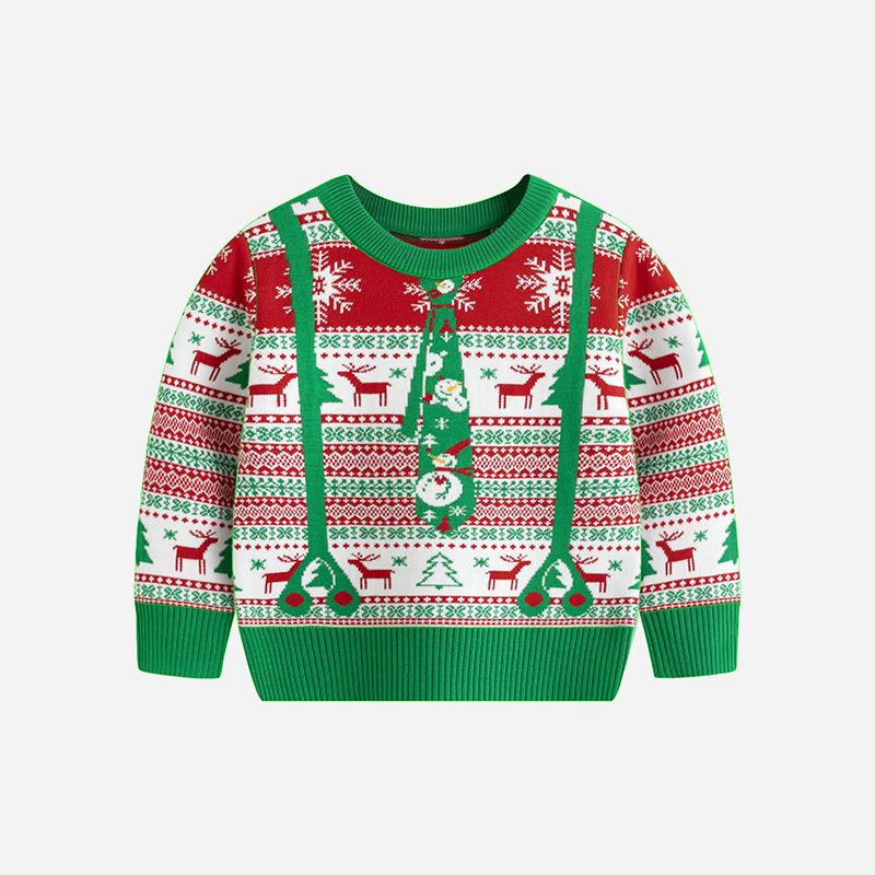 New European, American autumn and winter children's Christmas sweater boys and girls cartoon jacquard bottom pullover long-sleeved knitted sweater