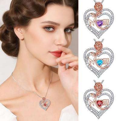 Rose Heart Pendant Necklace with Rhinestones Elegant Alloy Jewelry Lightweight Tarnish-Resistant Shiny Gift for Mother's Day Birthday