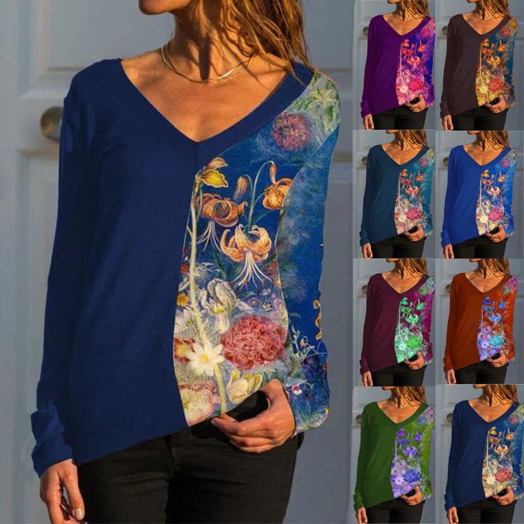 Floral Print V-Neck Long Sleeve Retro Shirt main image 0