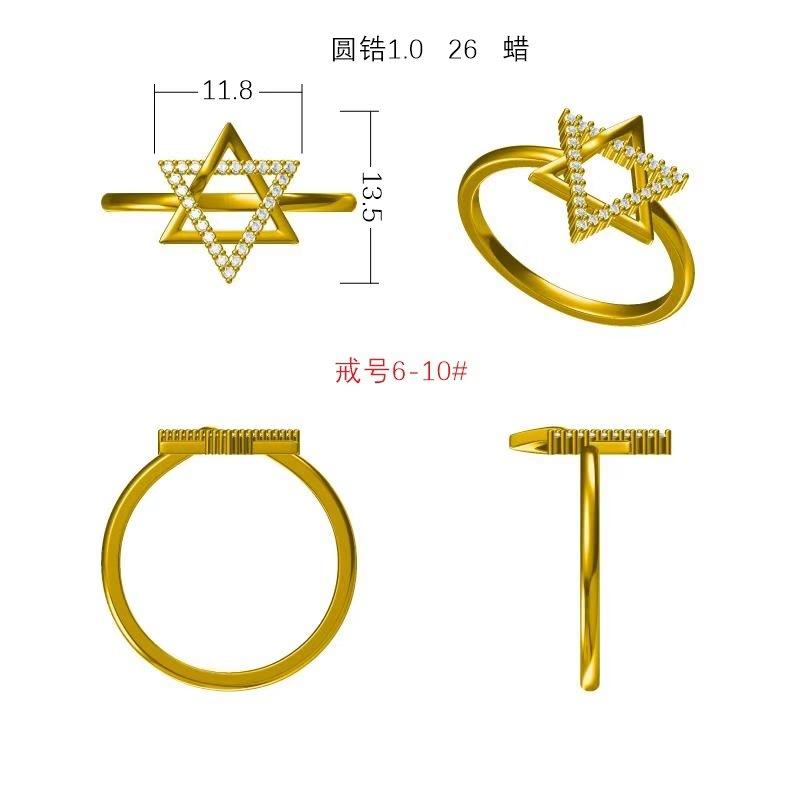 Light Luxury Hexagram Zircon Ring For Women Niche Design High End Fashion Index Finger Ring Simple Versatile Jewelry