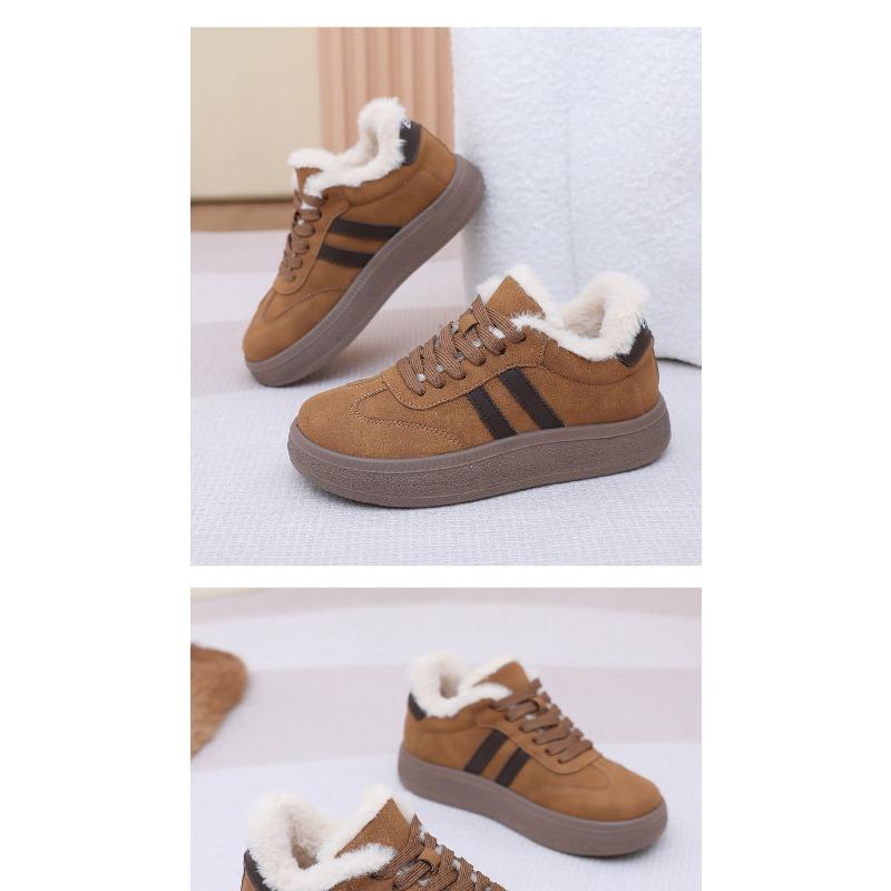 Dámské tenisky na platformě inspirované sportovní obuví, zimní boty podšité umělou kožešinou, retro módní ležérní teplé nazouvací boty pro ženy