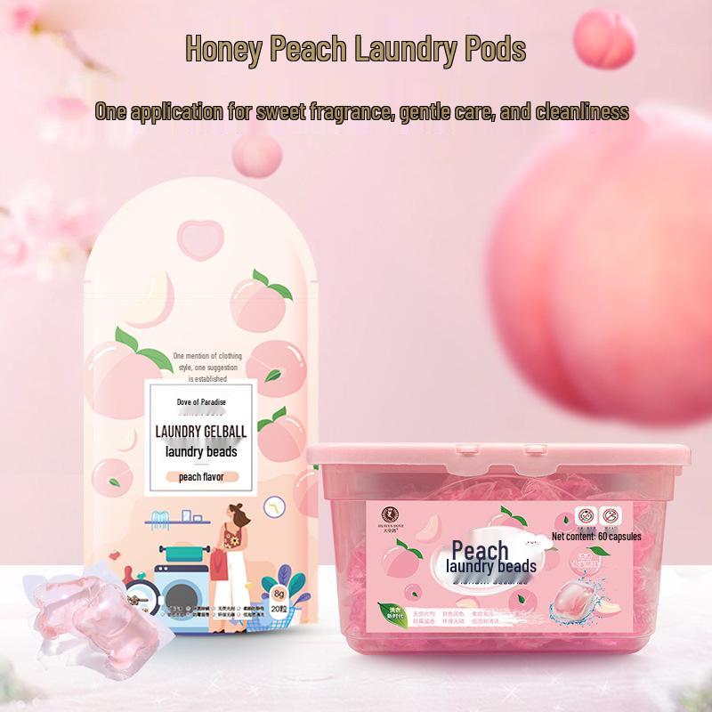 Peach-Scented Laundry Pods, 20-Count: Detergent Beads for Stain Removal and Fresh Fragrance