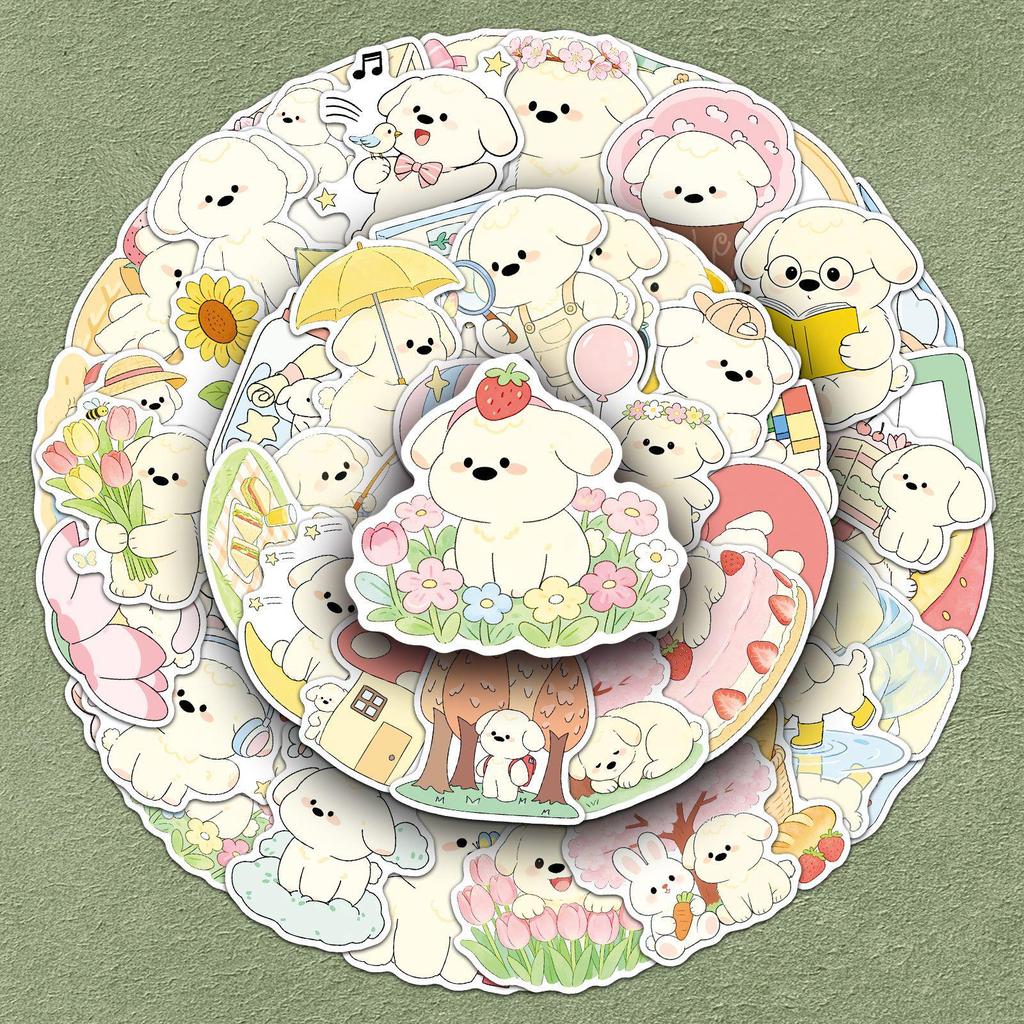 52 Cute Spring Puppy Stickers: Childlike, Hand-drawn, Fresh Style for Journals and DIY Decor