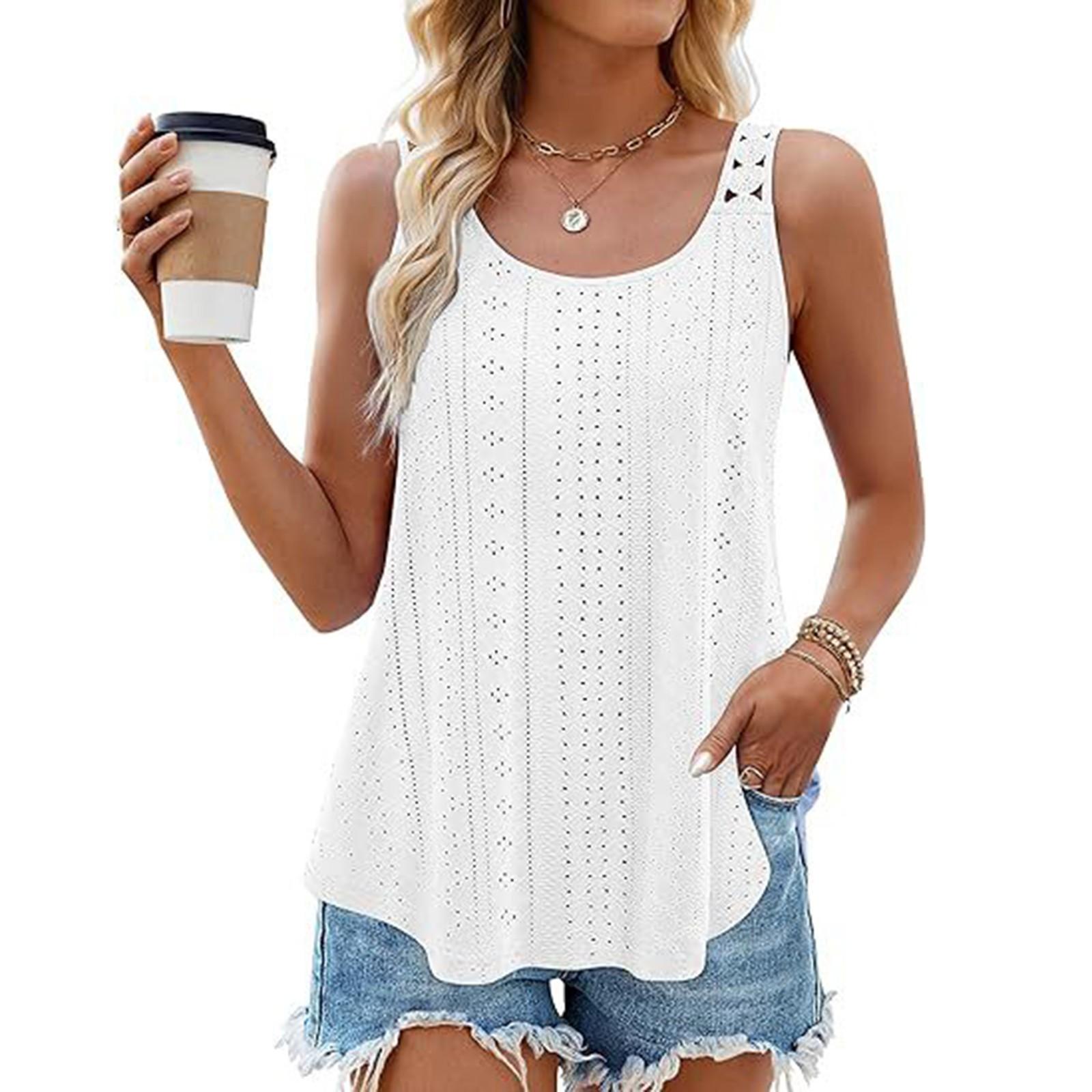 

Women s Flowy Sleeveless Loose-fitting Round Neck Eyelet Staple Suspenders L бежевий