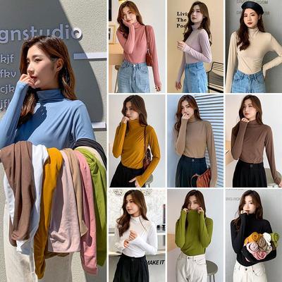 T-shirt de sous-couche brossé à manches longues et col montant ajusté pour femme pour l'automne/hiver