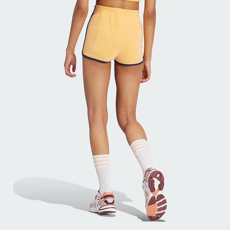 adidas Originele Terry Shorts Gestreept Print Klein Logo Strakke Casual Shorts Dames Shorts Licht-Oranje-Geel JG8060