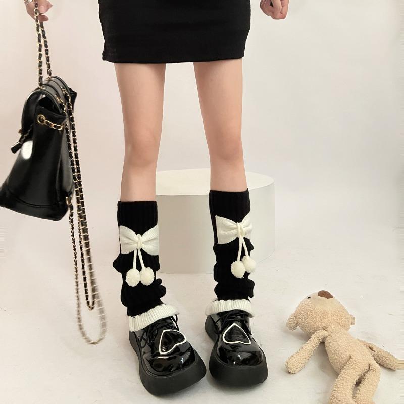 Sweet Autumn and Winter Pom-pom Lace Contrasting Color Sock, Jk Girl Pink Bow Leg Cover, Dui Dui Sock