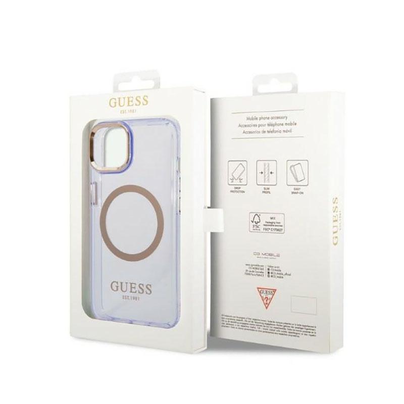 Guess Gold Outline Translucent Magsafe - Etui Iphone 14 (Fioletowy)