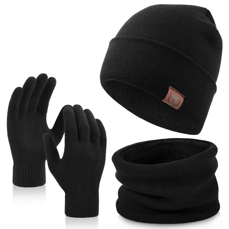 Acrylic Knit Winter Hat Scarf Gloves Set Adults Warm Lightweight Casual 3-Piece Accessory Kit In Multiple Colors