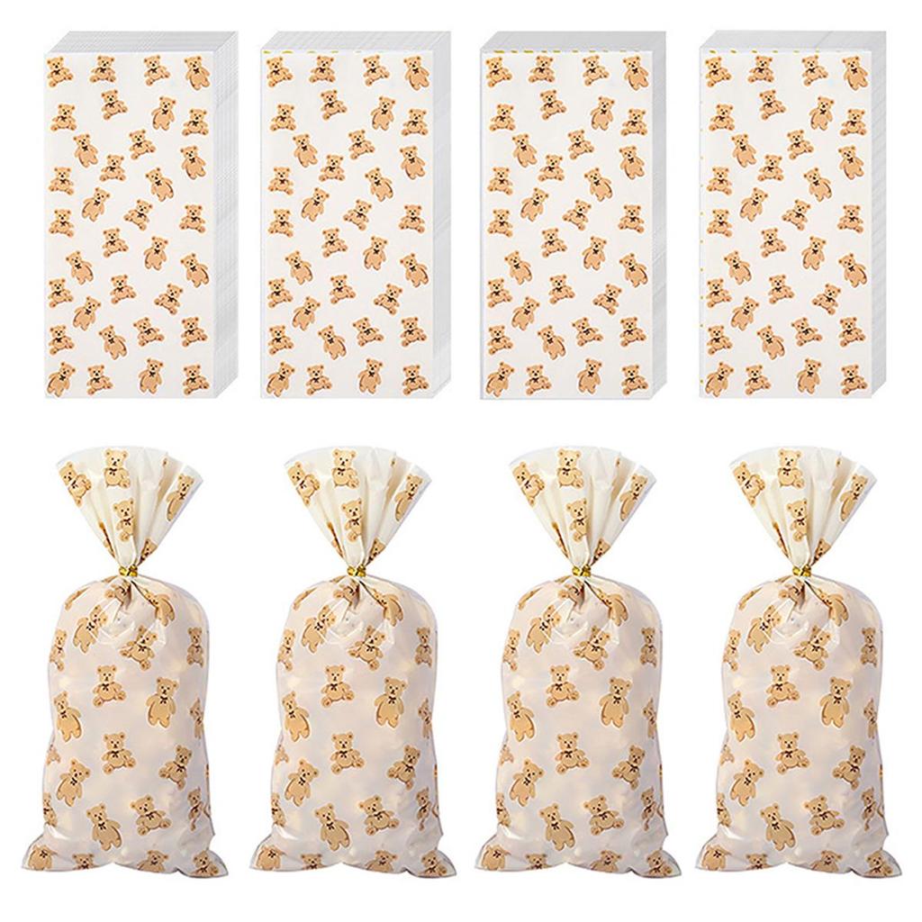 50Pcs Animal Party Bear Candy Bag Gift Bags Biscuits Cookies Dessert Diy For Kids Football Jungle Theme Birthday Party Decor