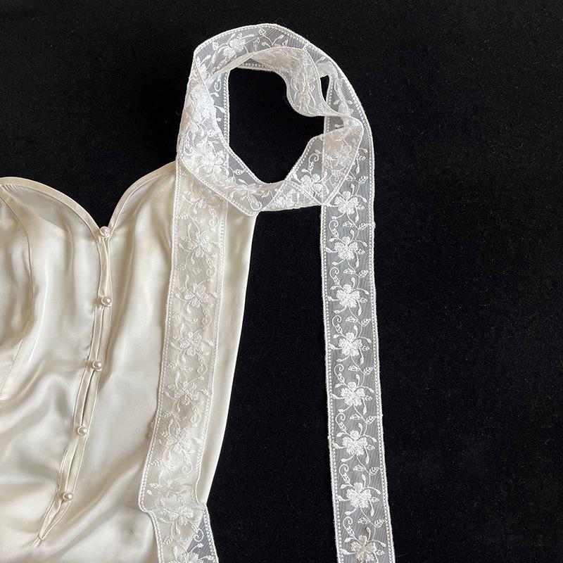 Sweet Flower Lace Neck Strap Dressing Decoration Korean Style Hair Band Neckerchief Transparent Long Ribbon Head Scarf