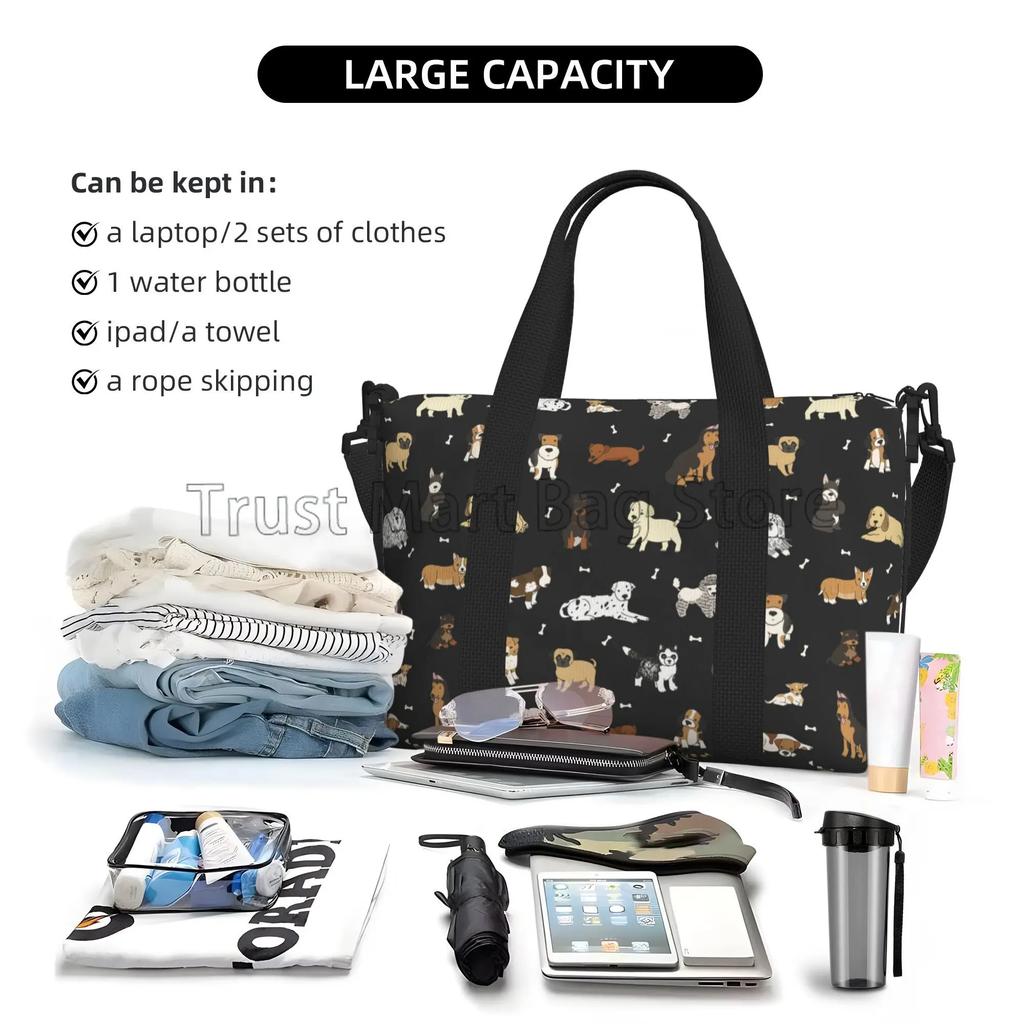 Cute Doodle Dog Puppy Animal Travel Duffle Bag Sports Gym Bag Foldable Luggage Bags Multipurpose Portable Waterproof Tote Bags