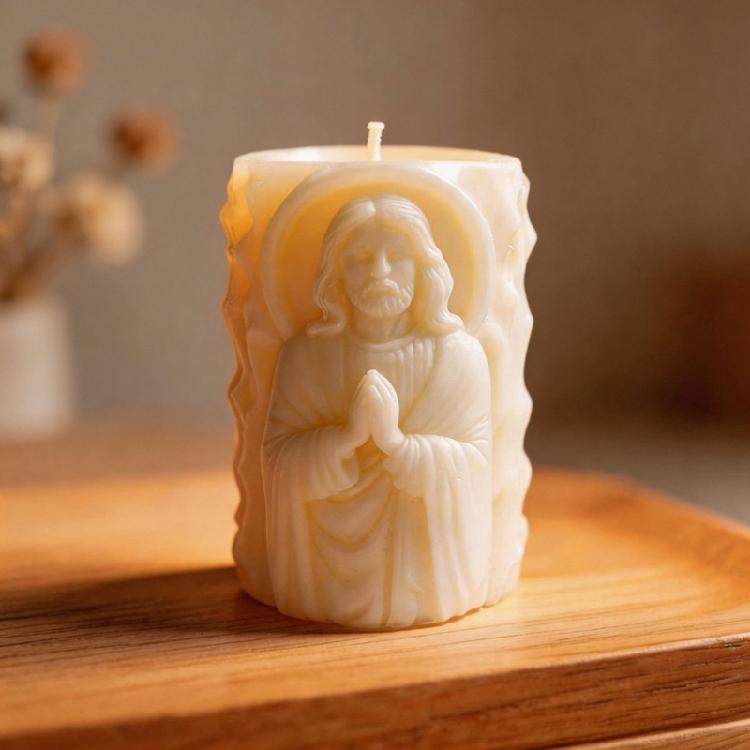 Religious Carving Cylinder Candle Silicone Mold For Handmade Candle Soap Chocolate Home Decoration and Resin Casting