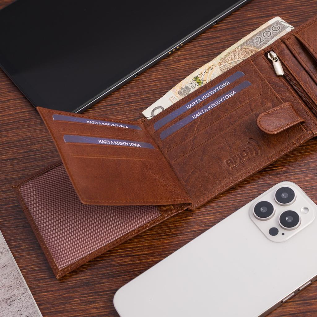 Men's Horizontal Classic Brown Leather Wallet Rfid Beltimore D39