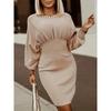 Fall Winter Women Slimming Lantern Sleeve Batwing Knit Dress Elegant Fashion