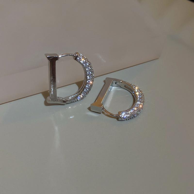 Letter D Earrings For Women Shiny Zircon Stud Earrings Light Luxury European and American Earrings Party Wedding Jewelry Gifts K