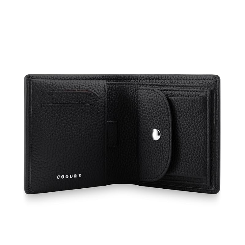 

[COGURE] Kogre wallet bi-fold mini wallet genuine leather shrink calf leather wallet coin purse card holder unisex with gift box COPM07-Black black