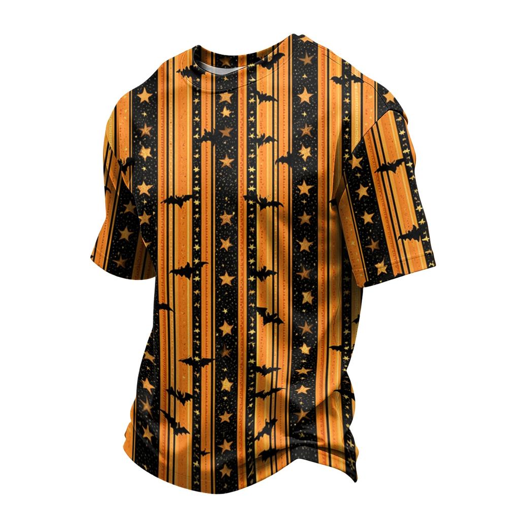 Men's Quick Dry Short Sleeve T-Shirt, Breathable Mesh Lightweight Tee with Halloween Print, Casual Round Neck Summer Top
