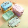 Cartoon Pattern Lunch Box for Students Three Grids Food Grade Plastic Bento Box with Tableware Microwave Heating Office Meal Box