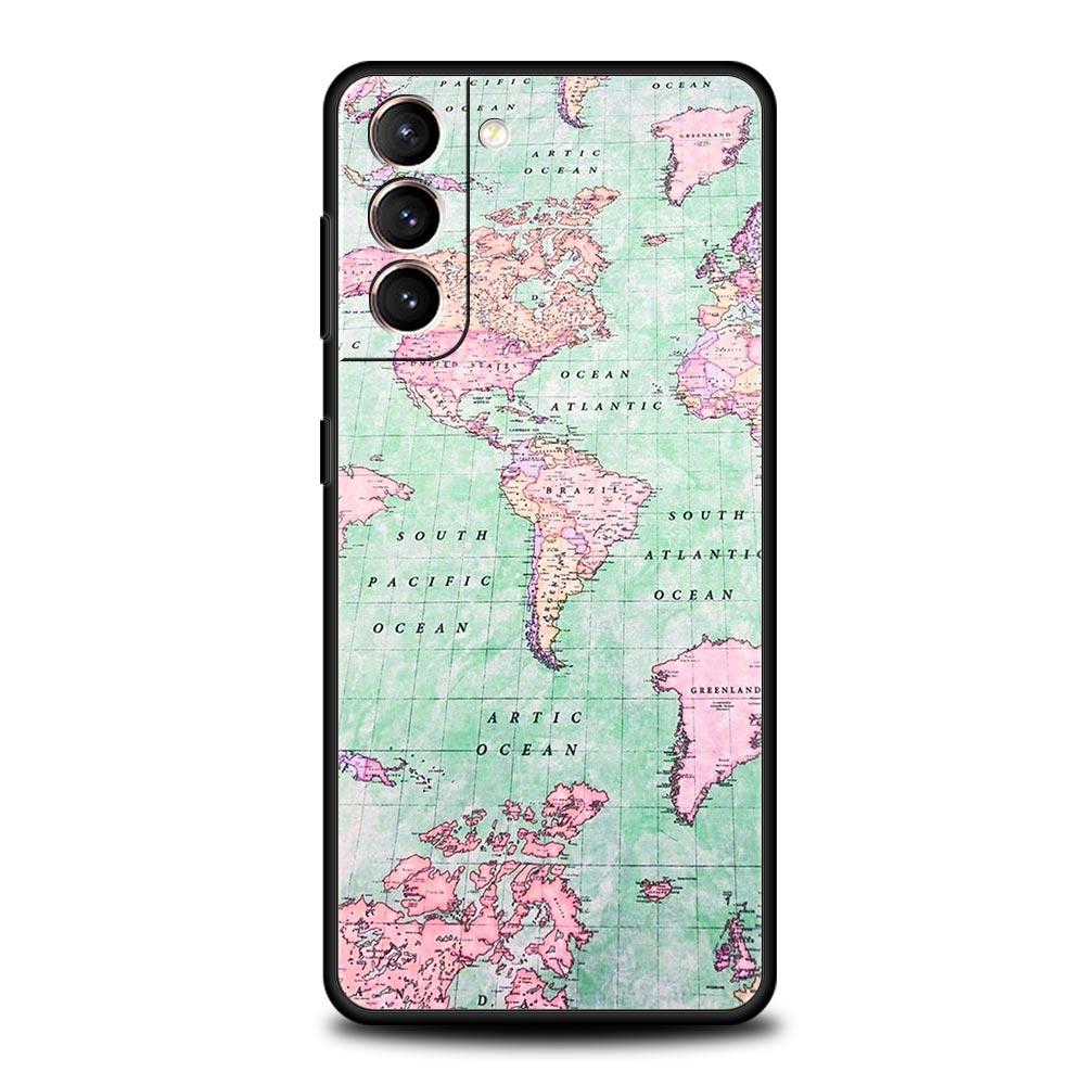 Airplane World Map Travel Phone Case For Samsung Galaxy S26 Ultra S25 Plus S24 FE S23 S22 5G S21 S20 Cover Black Soft