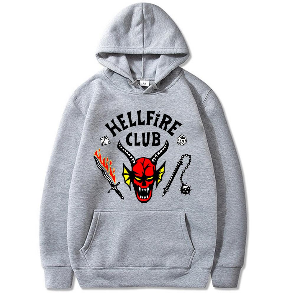 

Модні худі Hellfire Club для чоловіків і жінок Harajuku Повсякденні світшоти Унісекс Оверсайз Вуличний одяг Худі з довгим рукавом Пуловер Вуличний одяг S сірий