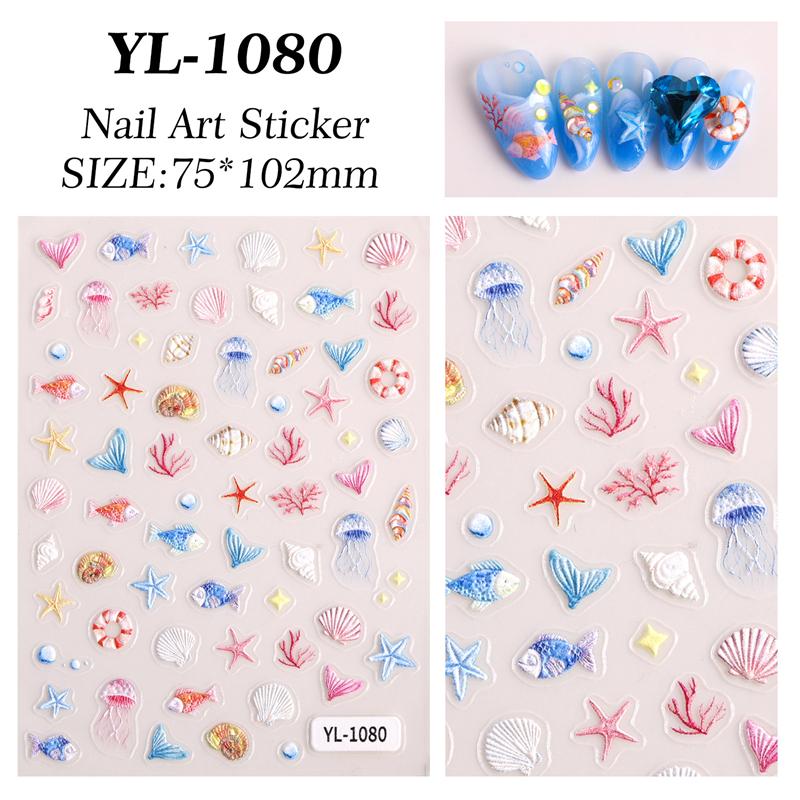 1 Foaie Autocolante Ocean pentru Artă pe Unghii Vară Stea de Mare Meduză Scoică Decal pentru Unghii Decorațiune În Relief Materiale Artă pe Unghii Manichiură Salon