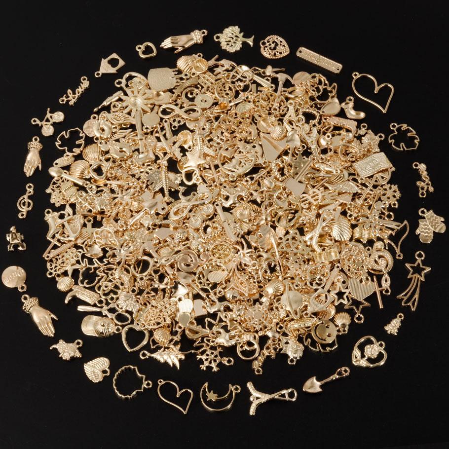 KC Gold Color Random Mix Cute Metal Charm Heart Moon Flower Pendants For Jewelry Making Supplies Handmade Bracelets Charms Bulk