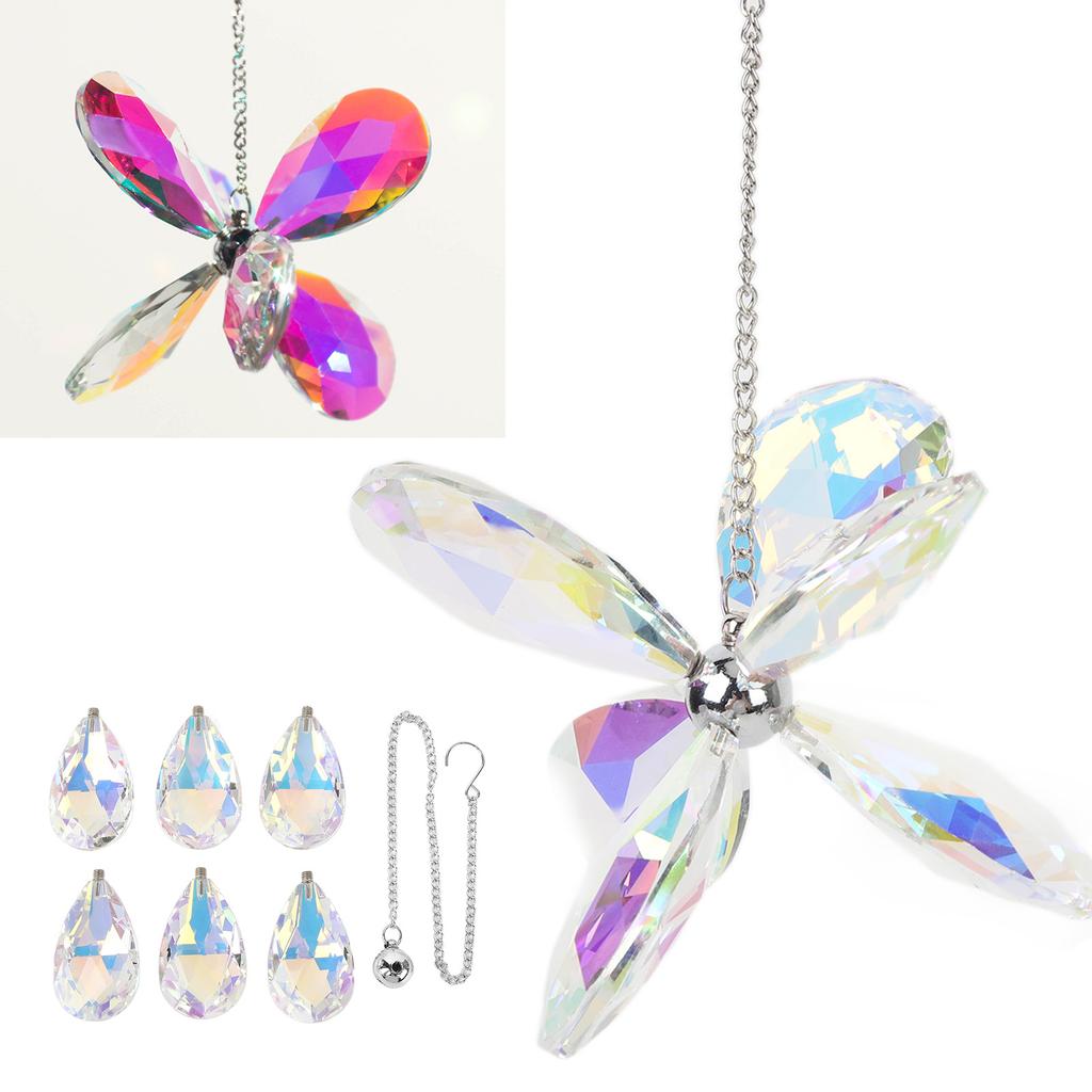     Colorful Six Leaf Flower Prism Pendant Window Hanging Ornament for Home Garden Wedding Patio   Decor