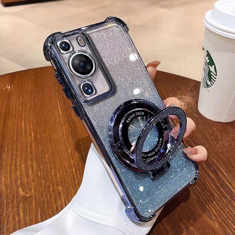 P 60 70 Hülle Luxus Magnethalterung Stoßfeste Hülle für Huawei P60 P50 P40 P30 Pura70 pro Ultra Hülle mit Halter glänzend Glitzer