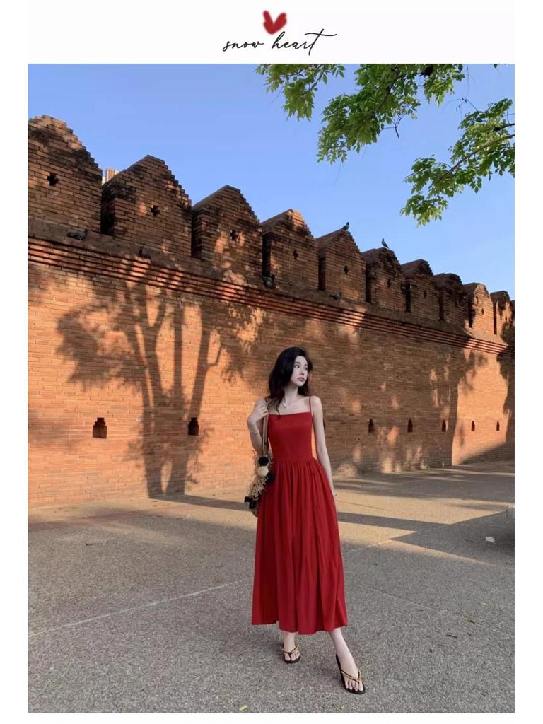 Dali Red Backless Slip Dress for Women - Perfect for Beach Vacations or Photoshoots