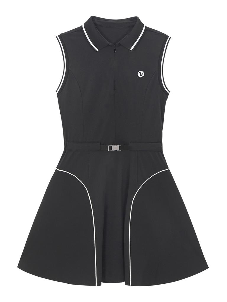LIKK [3 Sizes][Includes Undershorts] Half Zip Stitch Sleeveless Dress (Black)_L3A1-Op03C