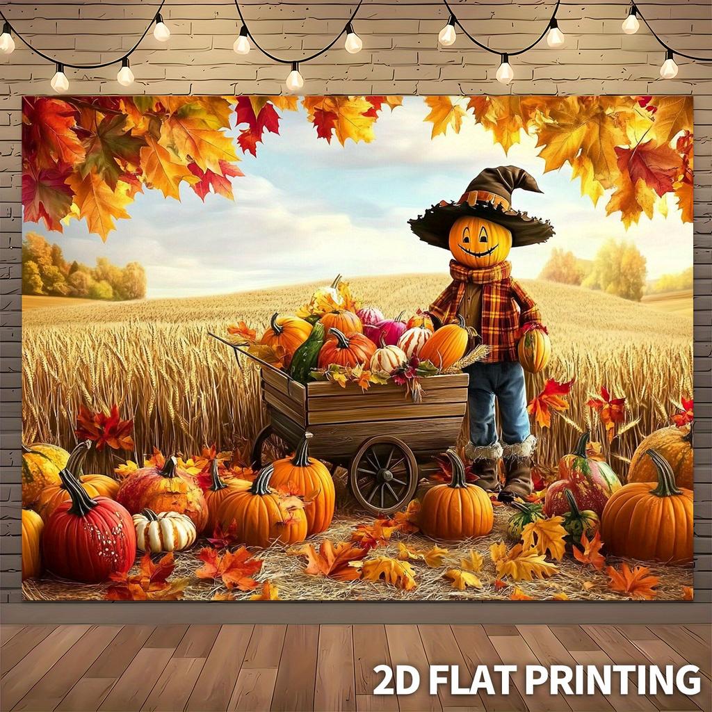 2D plane 1 piece of autumn harvest scarecrow pumpkin field rural autumn-themed background fabric party banner