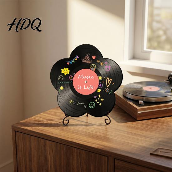 Flower Vinyl Record Diy Ornament DIY Custom Board with Creative Ornament Display Stand Design Personalized Birthday Anniversary Message Board Sign