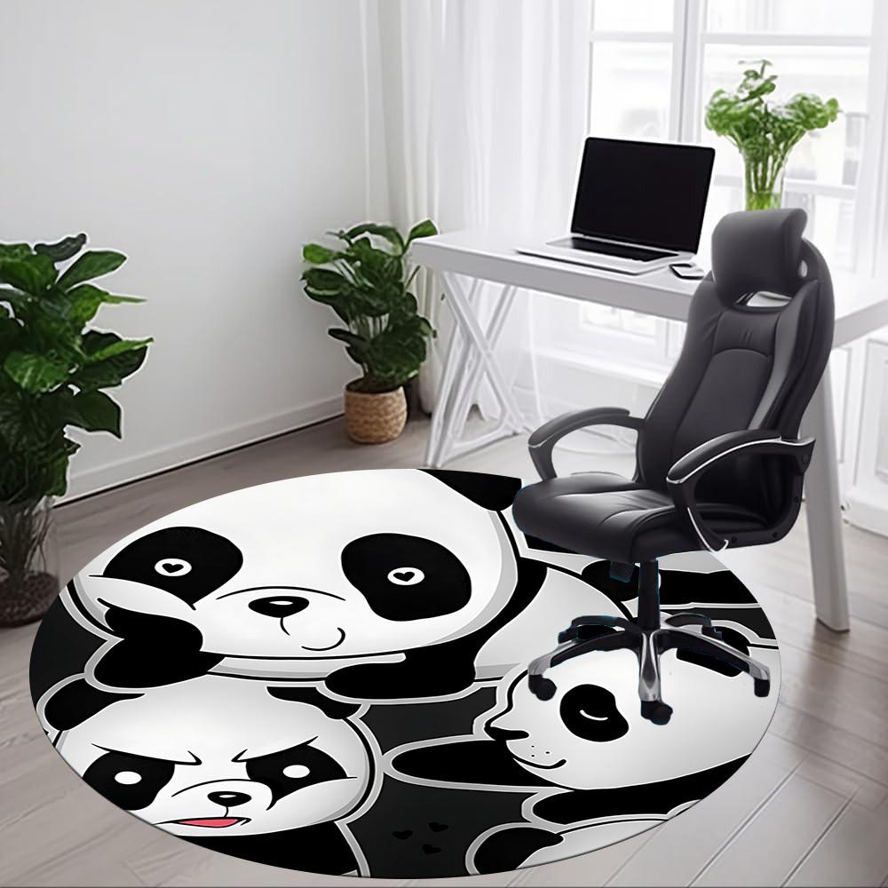 1pc Panda Family Office Round Area Rug, Indoor Mat Suitable For Office, Under Office Chairs Bedroom Living Room Home Decor, Room Deco