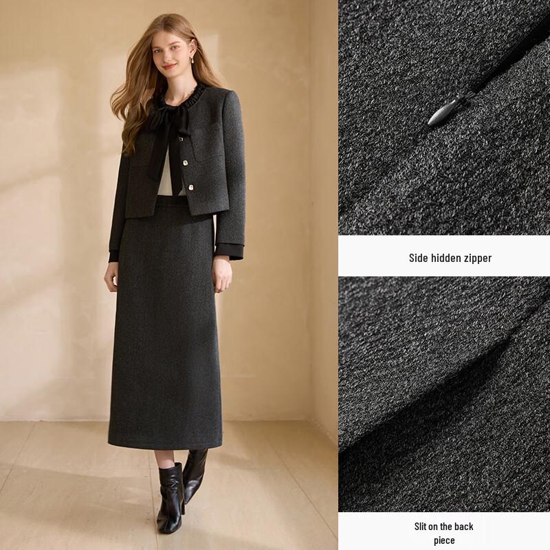 Xiangying Women's Old Money Style Gray Straight Skirt