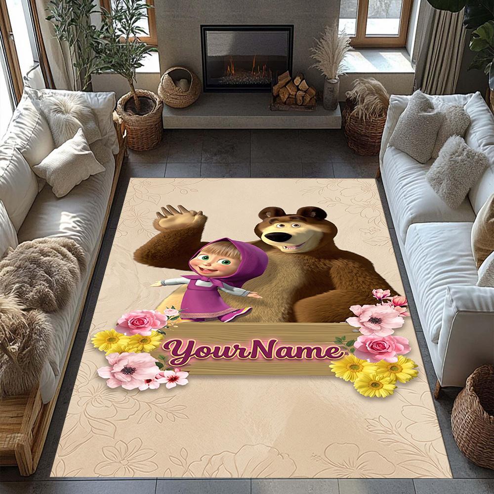 Masha Bear Personalized Name Floor Mat Suitable for Kitchen Balcony Living Rooms Dining Room Anti-slip Rug Anime Office Decor