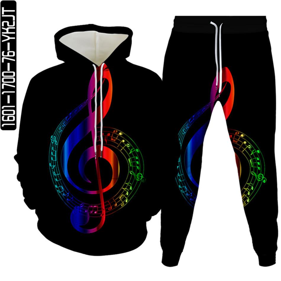 Musical Note 3D Druck Männer Trainingsanzug 2 Pcs Sets Herbst Frühling Hoody Sweatshirt + Lange Hosen Sport Weibliche Mode Kleidung anzug S-6XL