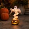 Decorative Lighted Autumn Sculptures Halloween Swirling Ghost Pumpkin Yard Lamp, Spooky Outdoor Holiday Lawn Accents Statue, Warm LED Decoration