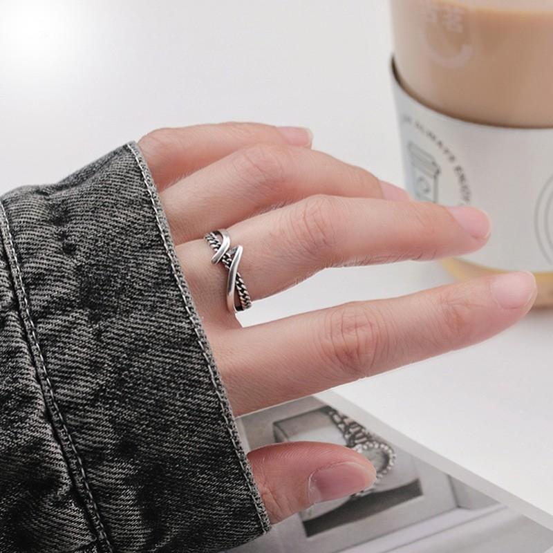 Adjustable Open Ring Men Women Sterling Geometric Vintage Style Band Finger