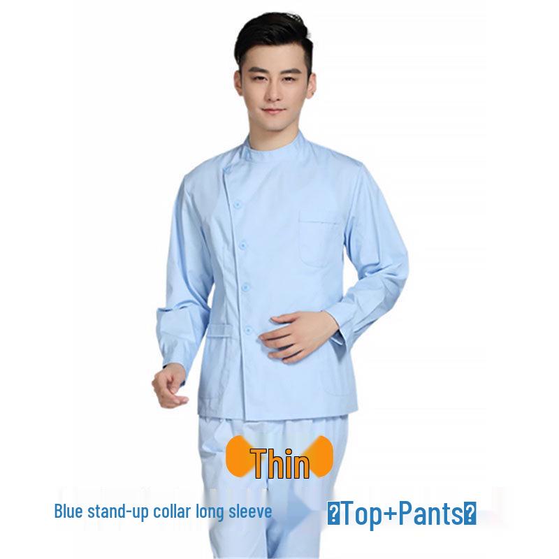 Tandvårdsarbetskläder: Unisex Tvådelat Set med Ståkrage, Sidoknäppning och Vit Rock med Lång/Kort Ärm