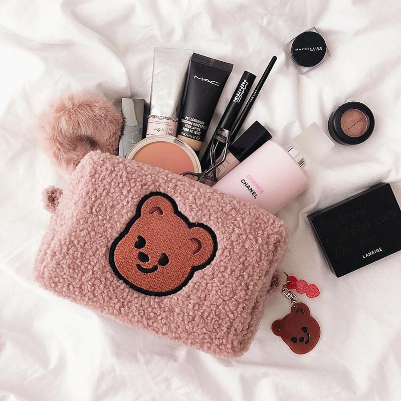 Teddy Plush Bear Makeup Bag With Large Capacity For Travel And Storage