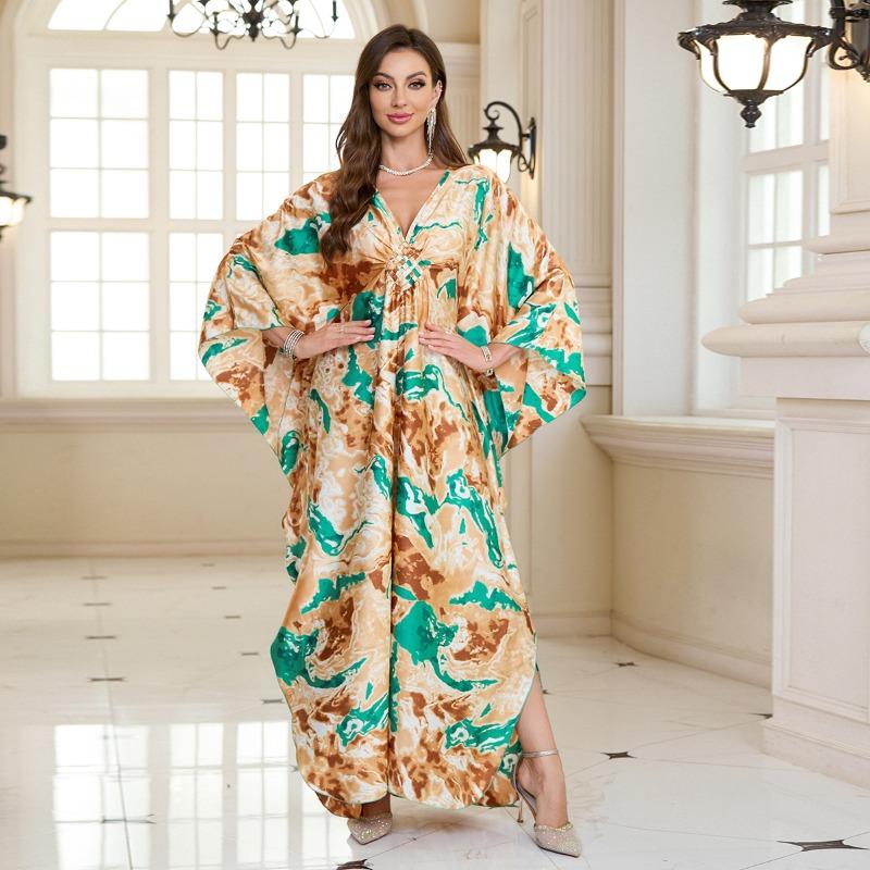 

Женская мода весна осень цветные блоки принт длинный рукав V-образный вырез свободная талия повседневные платья Size: One Size