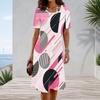 Women Plus Size Round Neck Short Sleeve Geometric Printed A Line Midi Dress